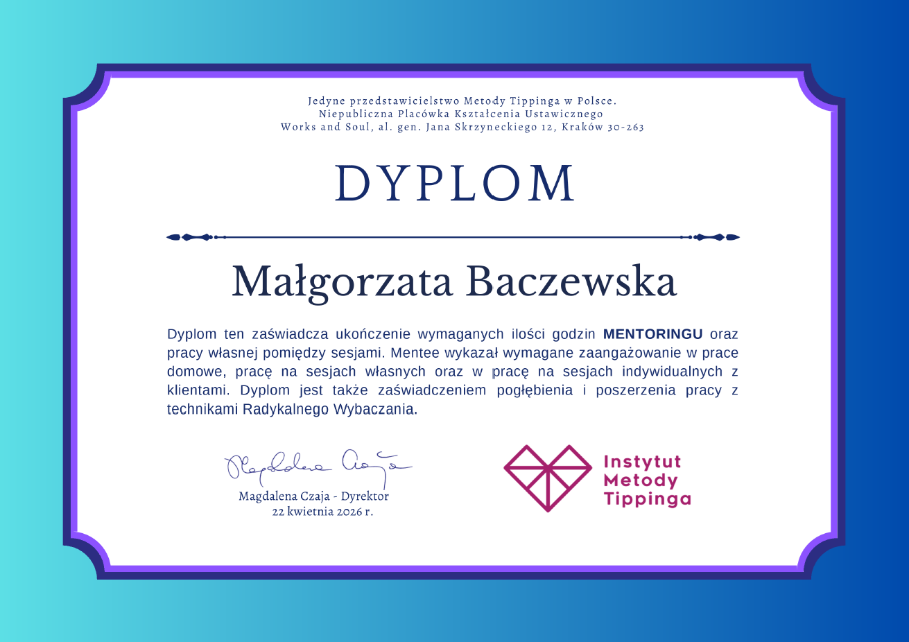 Certyfikat 2 — Radykalne Wybaczanie, Metoda Tippinga